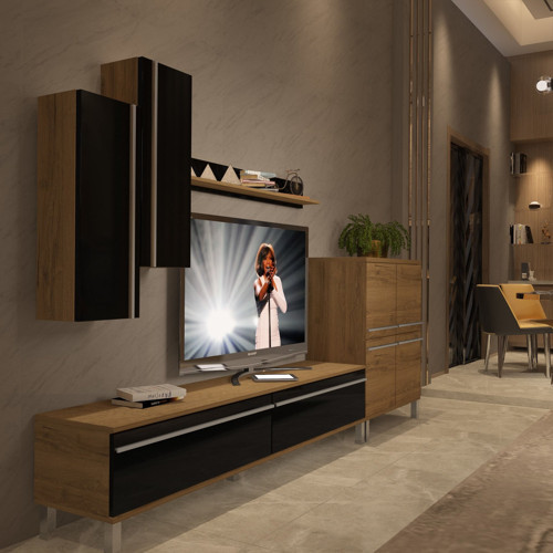 Eko 6 Mdf Std Krom Ayaklı Tv Ünitesi Tv Sehpası - Pera Siyah