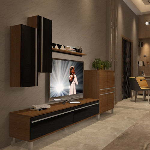 Eko 6 Mdf Std Krom Ayaklı Tv Ünitesi Tv Sehpası - Ceviz Siyah