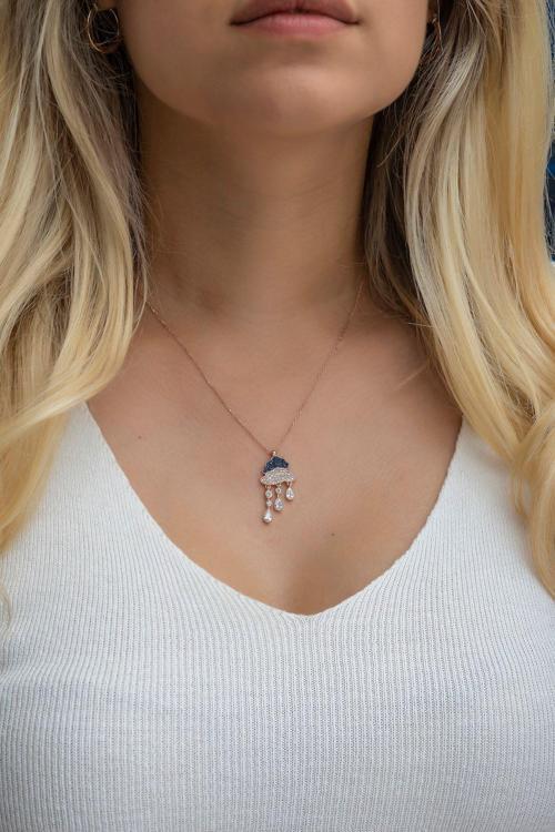 925 Ayar Gümüş Yağmur Bulutu Damlacık Kolye