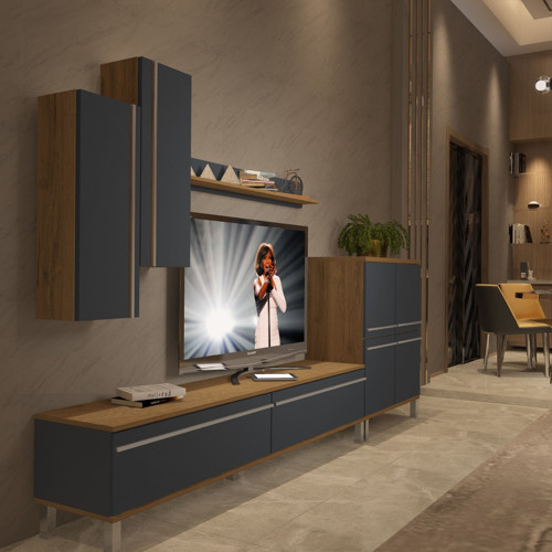 Eko 6 Mdf Std Krom Ayaklı Tv Ünitesi Tv Sehpası - Pera Antrasit