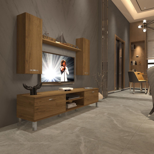 Eko 7 Mdf Dvd Krom Ayaklı Tv Ünitesi Tv Sehpası - Naturel Pera