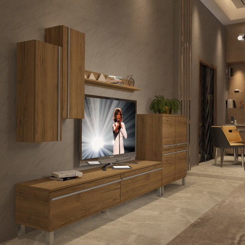 Eko 6 Mdf Std Krom Ayaklı Tv Ünitesi Tv Sehpası - Naturel Pera