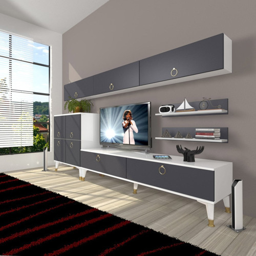 Eko 8 Mdf Std Gold Tv Ünitesi Tv Sehpası - Beyaz Antrasit