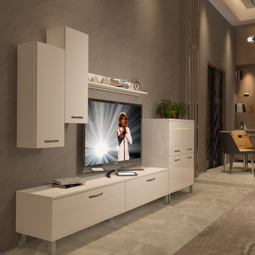 Eko 6 Slm Std Krom Ayaklı Tv Ünitesi Tv Sehpası - Parlak Beyaz