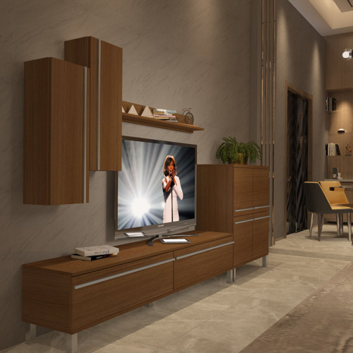 Eko 6 Mdf Std Krom Ayaklı Tv Ünitesi Tv Sehpası - Naturel Ceviz