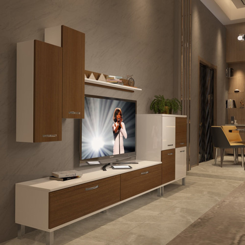 Eko 6 Slm Std Krom Ayaklı Tv Ünitesi Tv Sehpası - Beyaz Ceviz