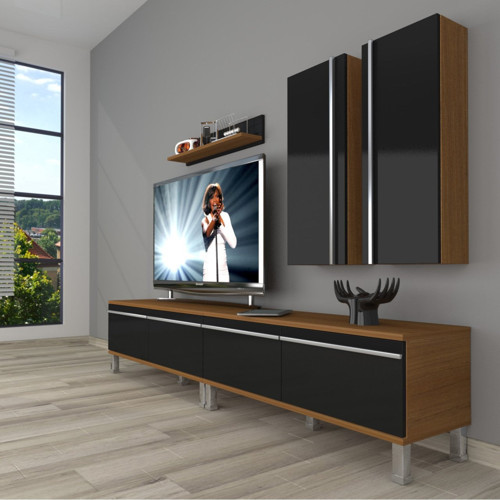 Eko 5220t Mdf Krom Ayaklı Tv Ünitesi Tv Sehpası - Ceviz Siyah