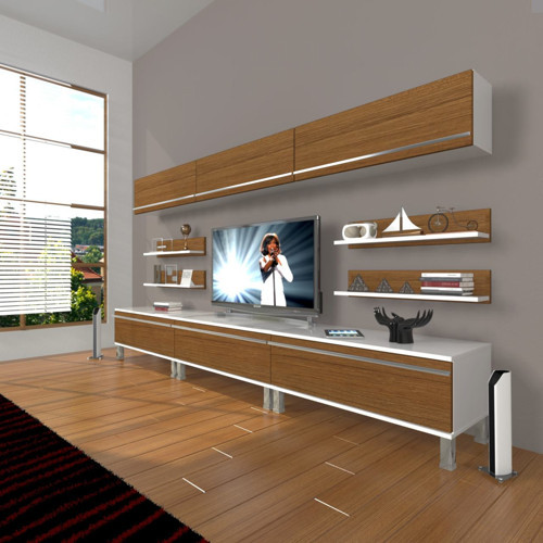 Eko 8y Mdf Krom Ayaklı Tv Ünitesi Tv Sehpası - Beyaz Ceviz