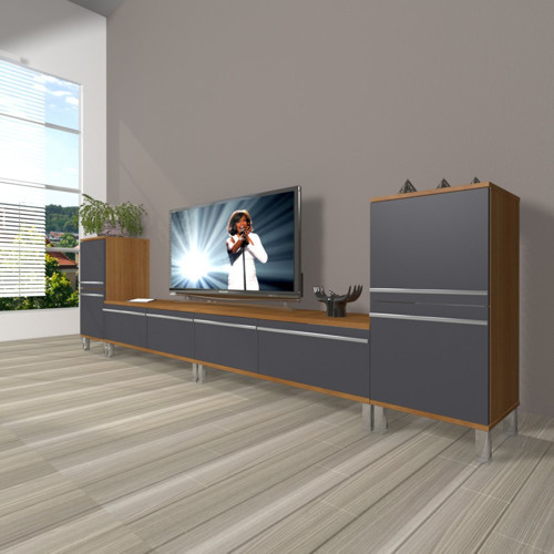 Eko 9200t Mdf Krom Ayaklı Tv Ünitesi Tv Sehpası - Ceviz Antrasit