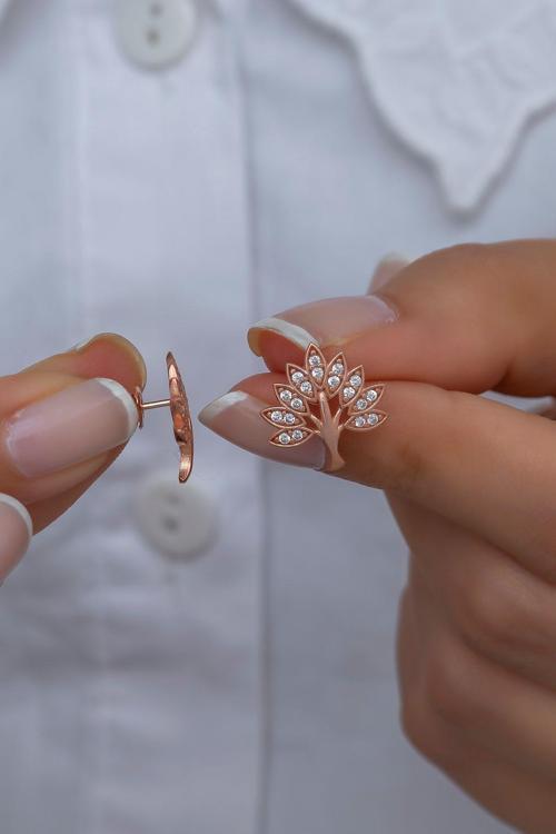 925 Ayar Gümüş Zirkon Taşlı Ağaç Model Küpe
