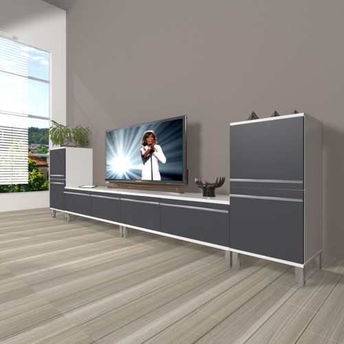 Eko 9200t Mdf Krom Ayaklı Tv Ünitesi Tv Sehpası - Beyaz Antrasit