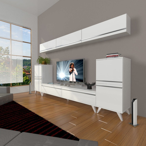 Eko 9 Mdf Std Retro Tv Ünitesi Tv Sehpası - Parlak Beyaz