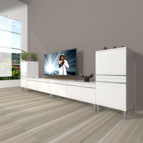 Eko 9200t Mdf Krom Ayaklı Tv Ünitesi Tv Sehpası - Parlak Beyaz