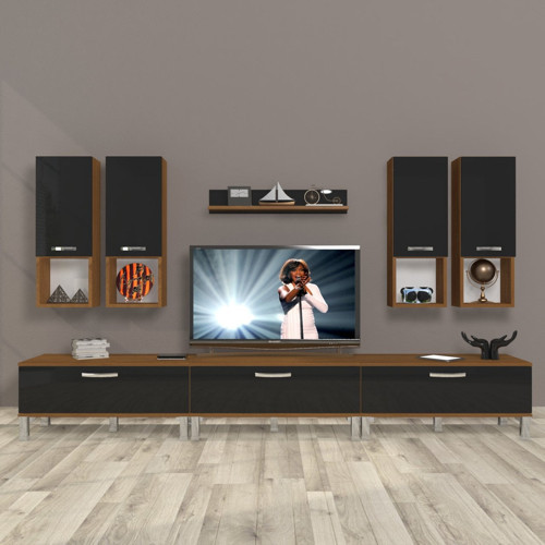 Eko 8da Slm Krom Ayaklı Tv Ünitesi Tv Sehpası - Ceviz Siyah