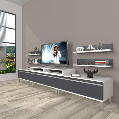 Ekoflex 270r Mdf Krom Ayaklı Tv Ünitesi Tv Sehpası - Beyaz Antrasit