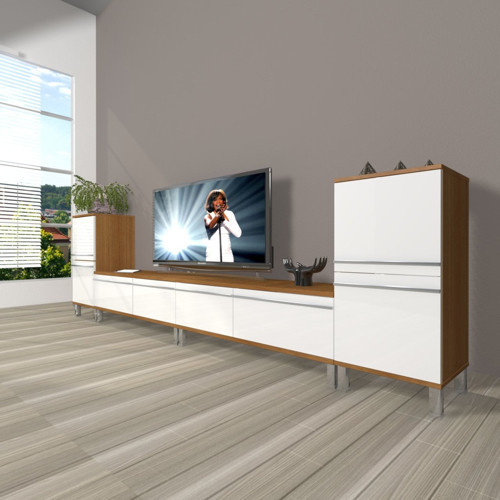 Eko 9200t Mdf Krom Ayaklı Tv Ünitesi Tv Sehpası - Ceviz Beyaz