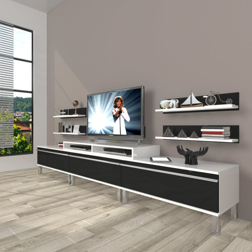Ekoflex 270r Mdf Krom Ayaklı Tv Ünitesi Tv Sehpası - Beyaz Siyah