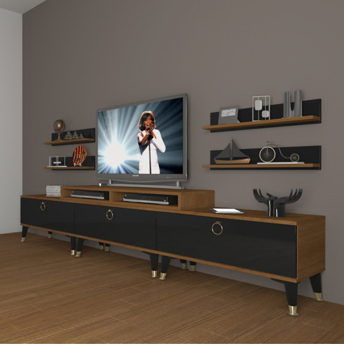 Ekoflex 270r Mdf Gold Tv Ünitesi Tv Sehpası - Ceviz Siyah