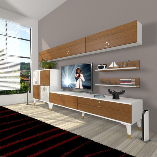 Eko 8 Mdf Std Gold Tv Ünitesi Tv Sehpası - Beyaz Ceviz