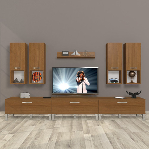 Eko 8da Slm Krom Ayaklı Tv Ünitesi Tv Sehpası - Naturel Ceviz