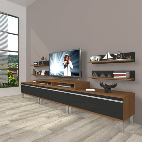 Ekoflex 270r Mdf Krom Ayaklı Tv Ünitesi Tv Sehpası - Ceviz Siyah