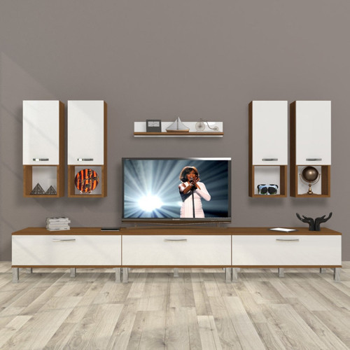 Eko 8da Slm Krom Ayaklı Tv Ünitesi Tv Sehpası - Ceviz Beyaz