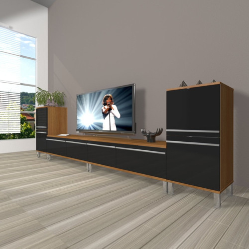 Eko 9200t Mdf Krom Ayaklı Tv Ünitesi Tv Sehpası - Ceviz Siyah