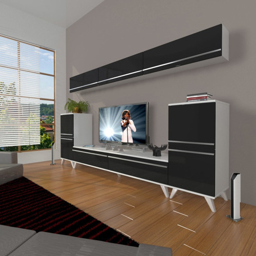 Eko 9 Mdf Std Retro Tv Ünitesi Tv Sehpası - Beyaz Siyah