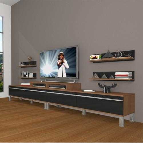 Ekoflex 360r Mdf Krom Ayaklı Tv Ünitesi Tv Sehpası - Ceviz Siyah