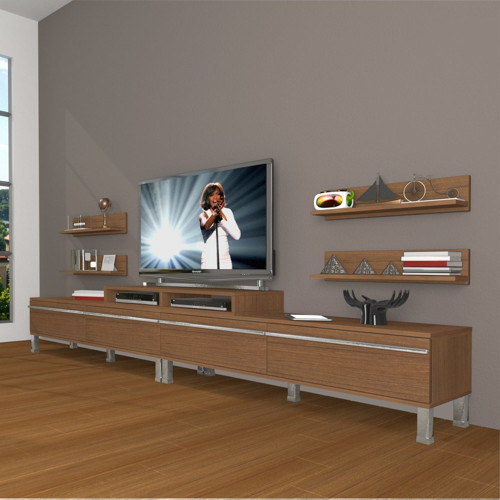 Ekoflex 360r Mdf Krom Ayaklı Tv Ünitesi Tv Sehpası - Naturel Ceviz