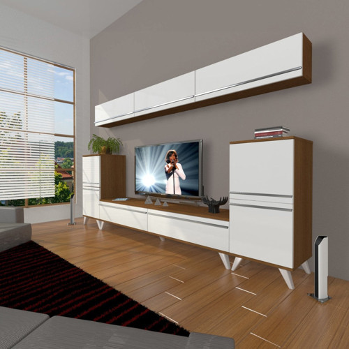 Eko 9 Mdf Std Retro Tv Ünitesi Tv Sehpası - Ceviz Beyaz
