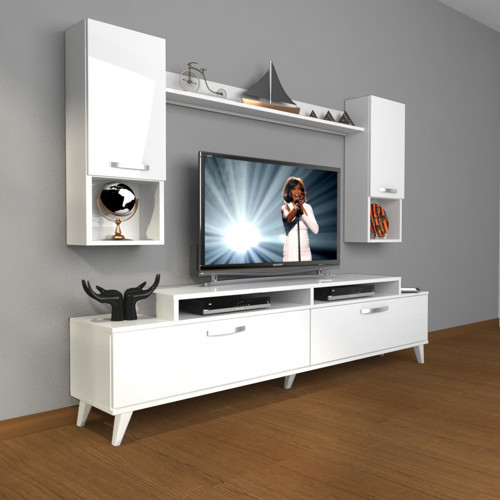 Ekoflex 5da Slm Retro Tv Ünitesi Tv Sehpası - Parlak Beyaz
