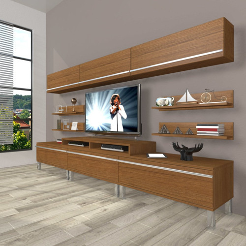 Ekoflex 8y Mdf Krom Ayaklı Tv Ünitesi Tv Sehpası - Naturel Ceviz
