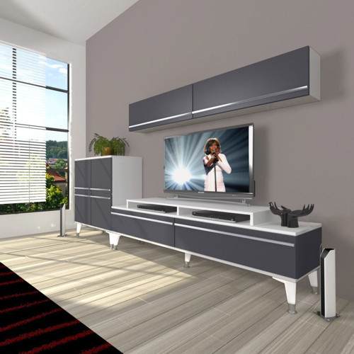 Ekoflex 6y Mdf Silver Tv Ünitesi Tv Sehpası - Beyaz Antrasit