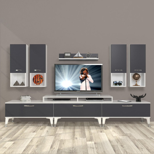 Ekoflex 8da Mdf Silver Tv Ünitesi Tv Sehpası - Beyaz Antrasit