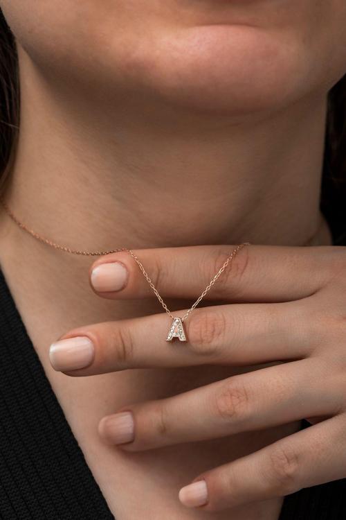 925 Ayar Harf Kolye 3 Boyutlu A Harfi Kadın Gümüş Kolye