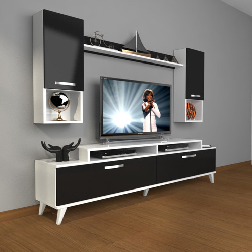 Ekoflex 5da Slm Retro Tv Ünitesi Tv Sehpası - Beyaz Siyah