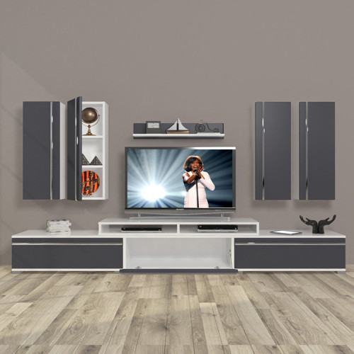 Ekoflex 8d Mdf Tv Ünitesi Tv Sehpası - Beyaz Antrasit