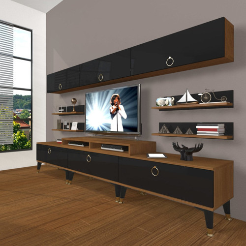 Ekoflex 8y Mdf Gold Tv Ünitesi Tv Sehpası - Ceviz Siyah