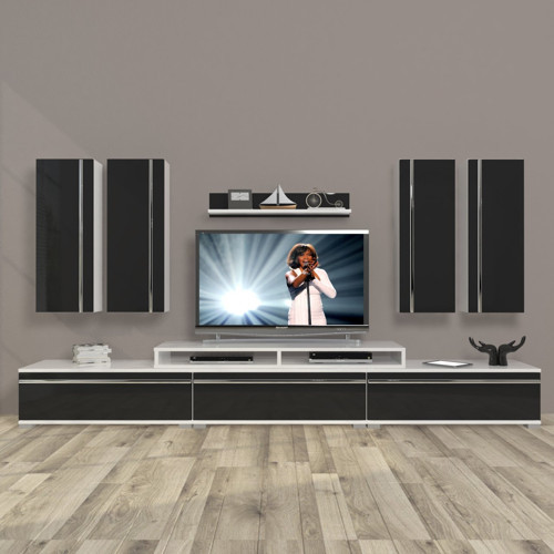Ekoflex 8d Mdf Tv Ünitesi Tv Sehpası - Beyaz Siyah