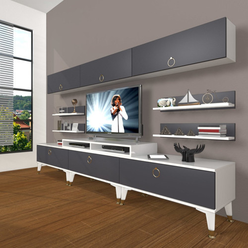 Ekoflex 8y Mdf Gold Tv Ünitesi Tv Sehpası - Beyaz Antrasit