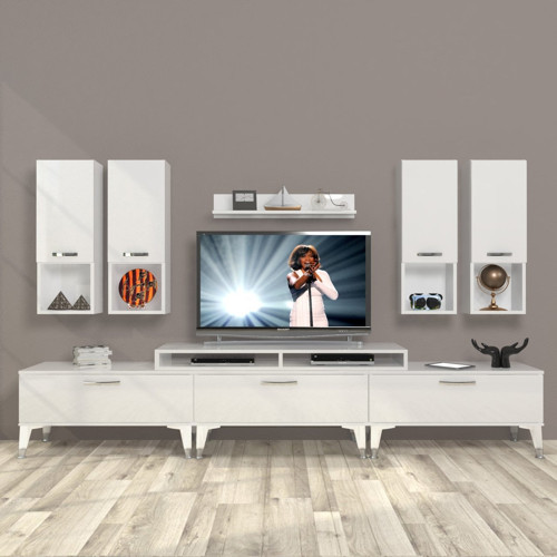 Ekoflex 8da Slm Silver Tv Ünitesi Tv Sehpası - Parlak Beyaz
