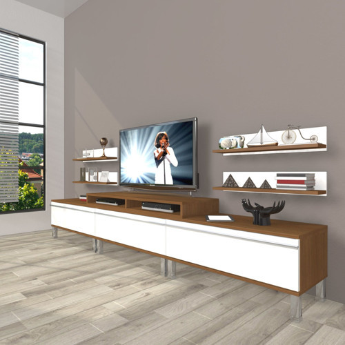 Ekoflex 270r Mdf Krom Ayaklı Tv Ünitesi Tv Sehpası - Ceviz Beyaz
