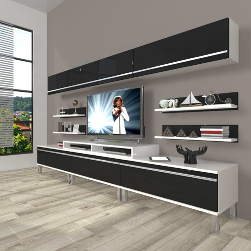 Ekoflex 8y Mdf Krom Ayaklı Tv Ünitesi Tv Sehpası - Beyaz Siyah