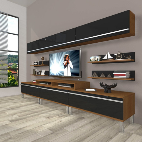 Ekoflex 8y Mdf Krom Ayaklı Tv Ünitesi Tv Sehpası - Ceviz Siyah