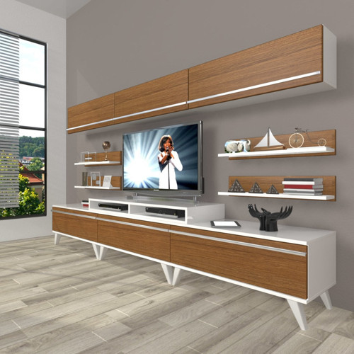 Ekoflex 8y Mdf Retro Tv Ünitesi Tv Sehpası - Beyaz Ceviz