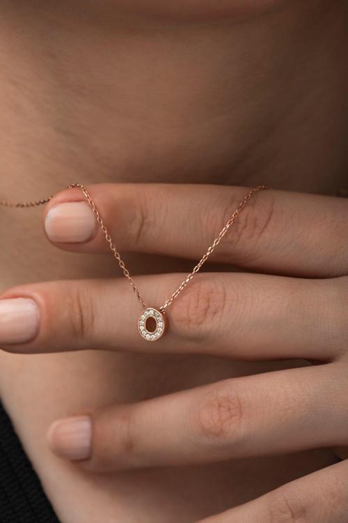 925 Ayar Harf Kolye 3 Boyutlu O Harfi Kadın Gümüş Kolye