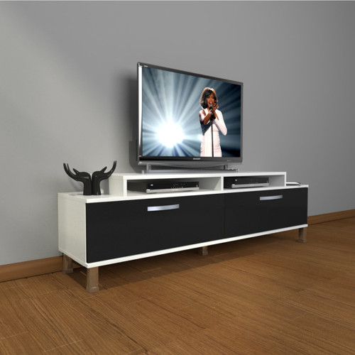 Ekoflex 4 Slm Krom Ayaklı Tv Ünitesi Tv Sehpası - Beyaz Siyah