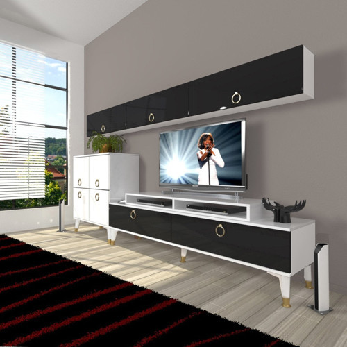 Ekoflex 8 Mdf Gold Tv Ünitesi Tv Sehpası - Beyaz Siyah