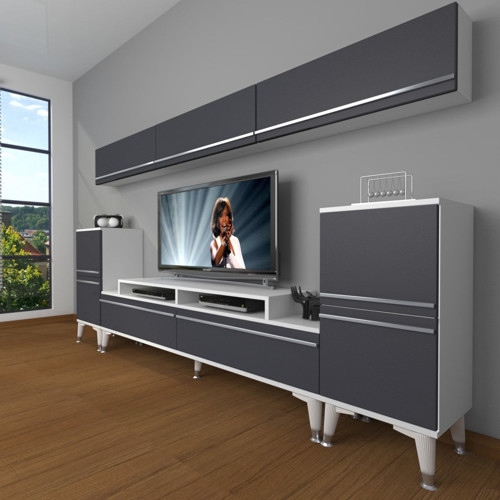 Ekoflex 9 Mdf Silver Tv Ünitesi Tv Sehpası - Beyaz Antrasit